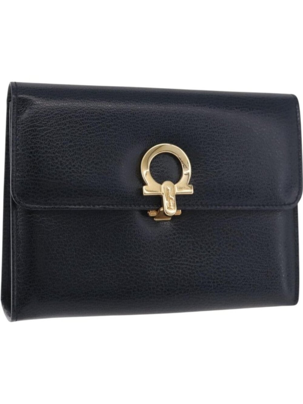 Salvatore Ferragamo Gancini Pouch Leather Navy Gold